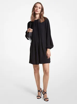 Pleated Crepe Mini Dress