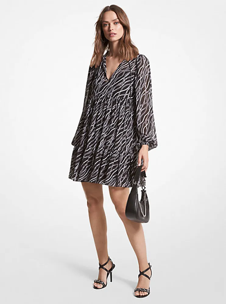 Robe babydoll en crêpe georgette à imprimé de chaîne
