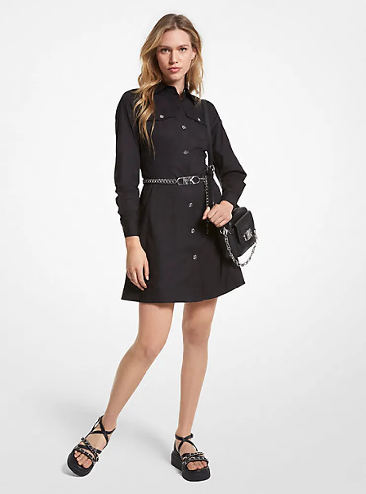 Robe chemisier en popeline de coton biologique extensible à ceinture