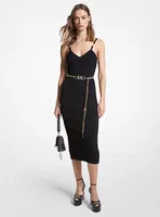 Ribbed Stretch Viscose Belted Bustier Dress