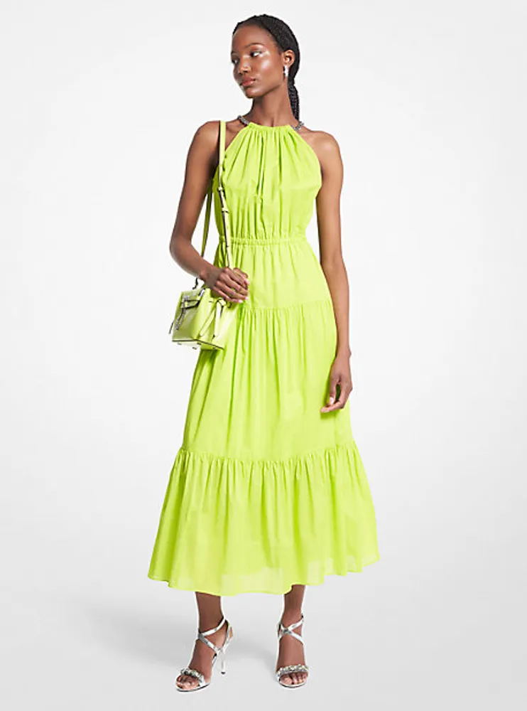 Robe à dos nu mi-longue en linon de coton à chaîne