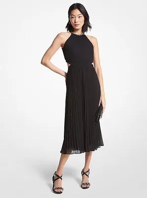Pleated Satin Belted Slip Dress