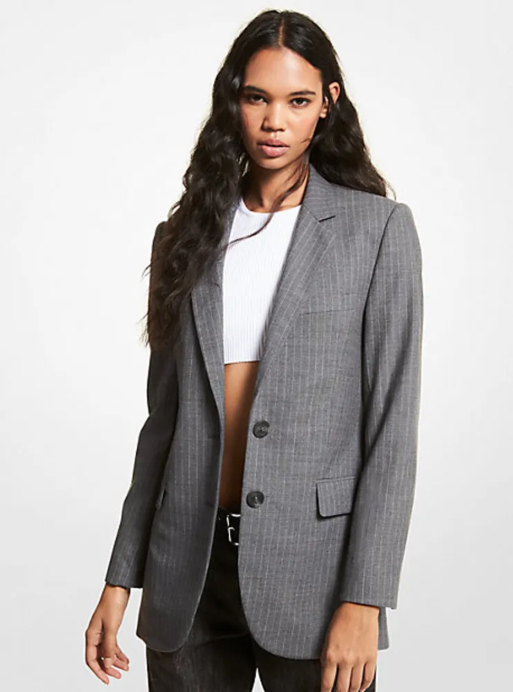 Striped Stretch Wool Boyfriend Blazer