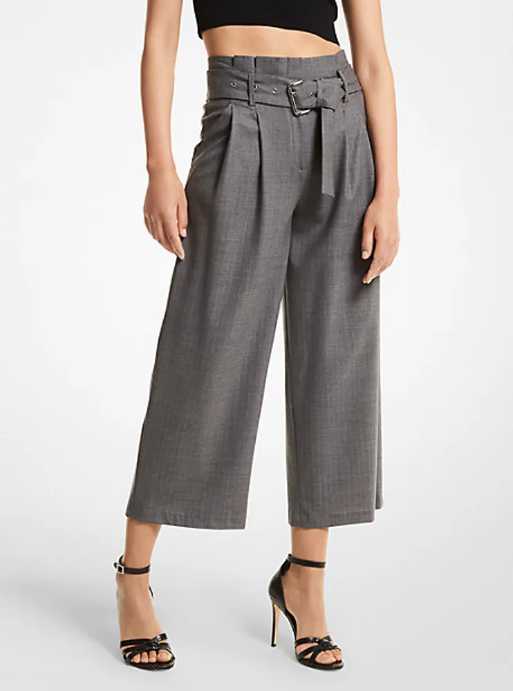 Pantalon court en laine extensible à rayures