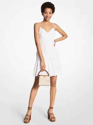 Robe nuisette en coton à œillets à motif de palmiers