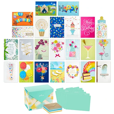Hallmark Pack of 24 Handmade Assorted Boxed Greeting Cards, Watercolor