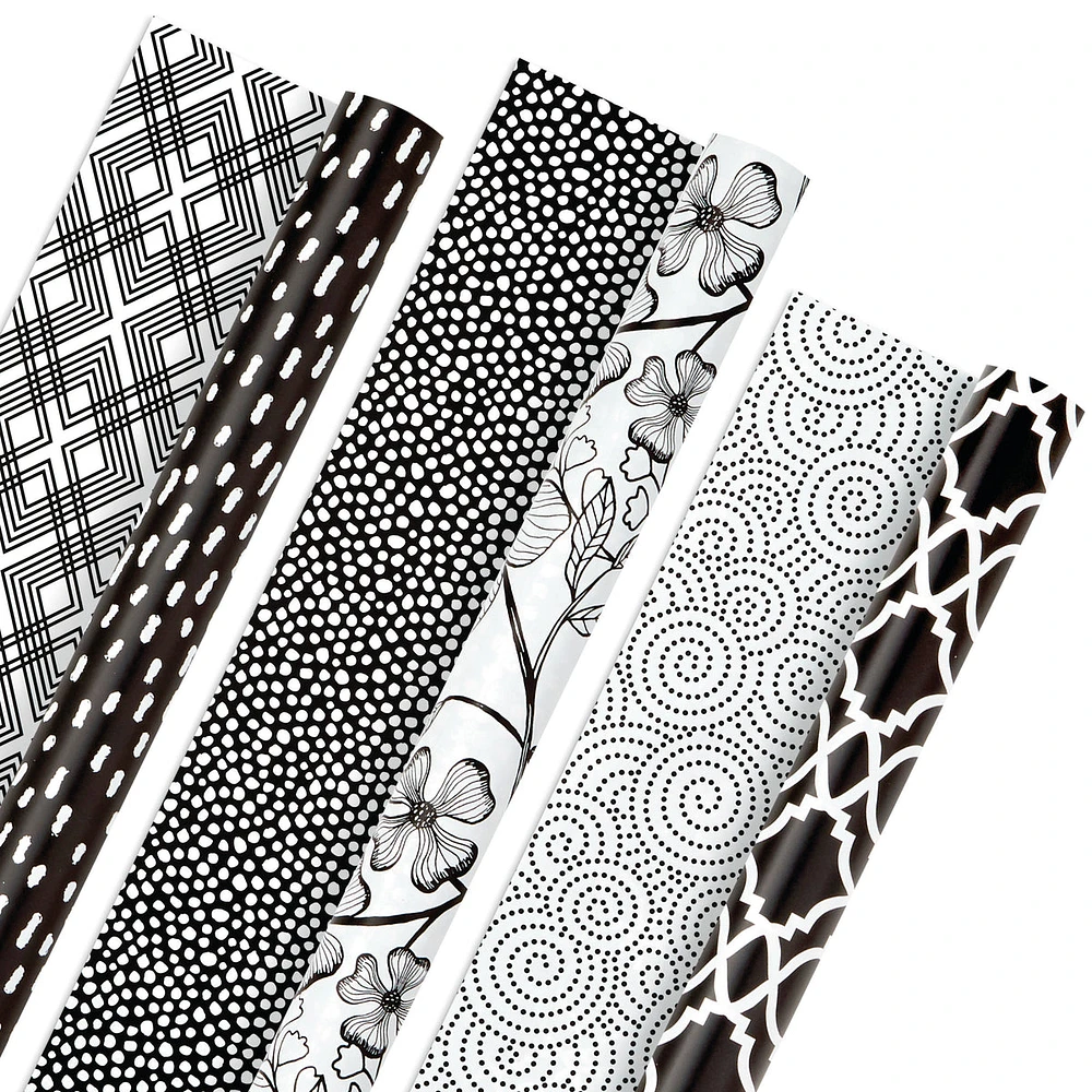 Hallmark All Occasion Reversible Wrapping Paper Bundle - Black and Whi