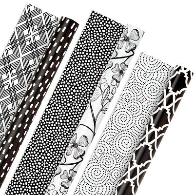 Hallmark All Occasion Reversible Wrapping Paper Bundle - Black and Whi