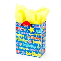 9" Medium Birthday Gift Bag with Tissue Paper (Blue Happy Birthday)
