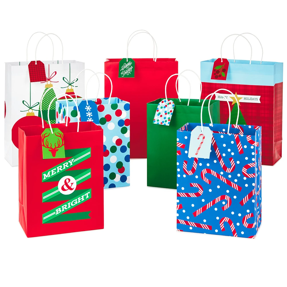 Christmas Assorted Gift Bag Bundle with Mix-n-Match Gift Tags, Traditi