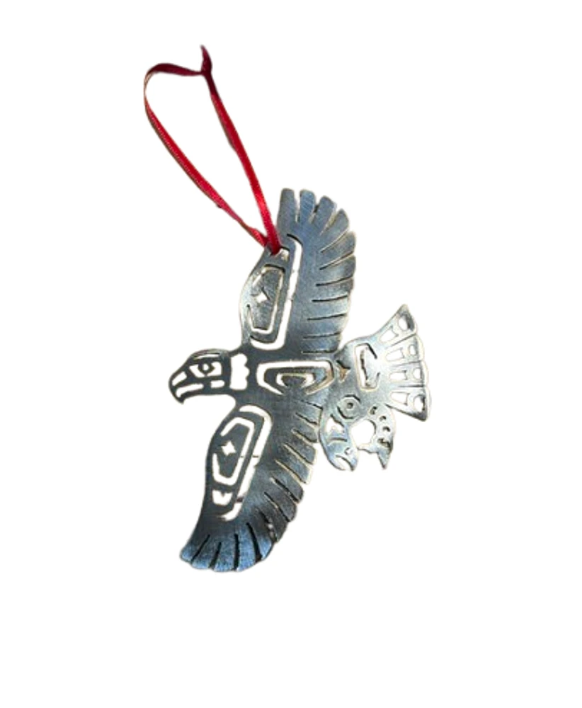 Brushed Steel First Nations Eagle Ornament