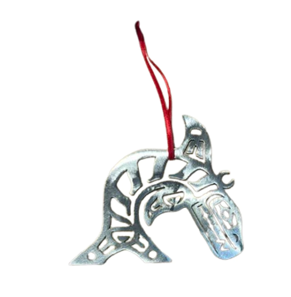 Brushed Steel First Nations Orca Ornament