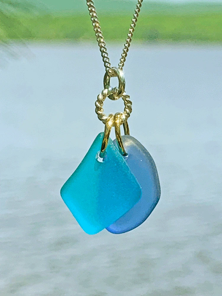 Blue/Turquoise Sea Glass Double Pendant