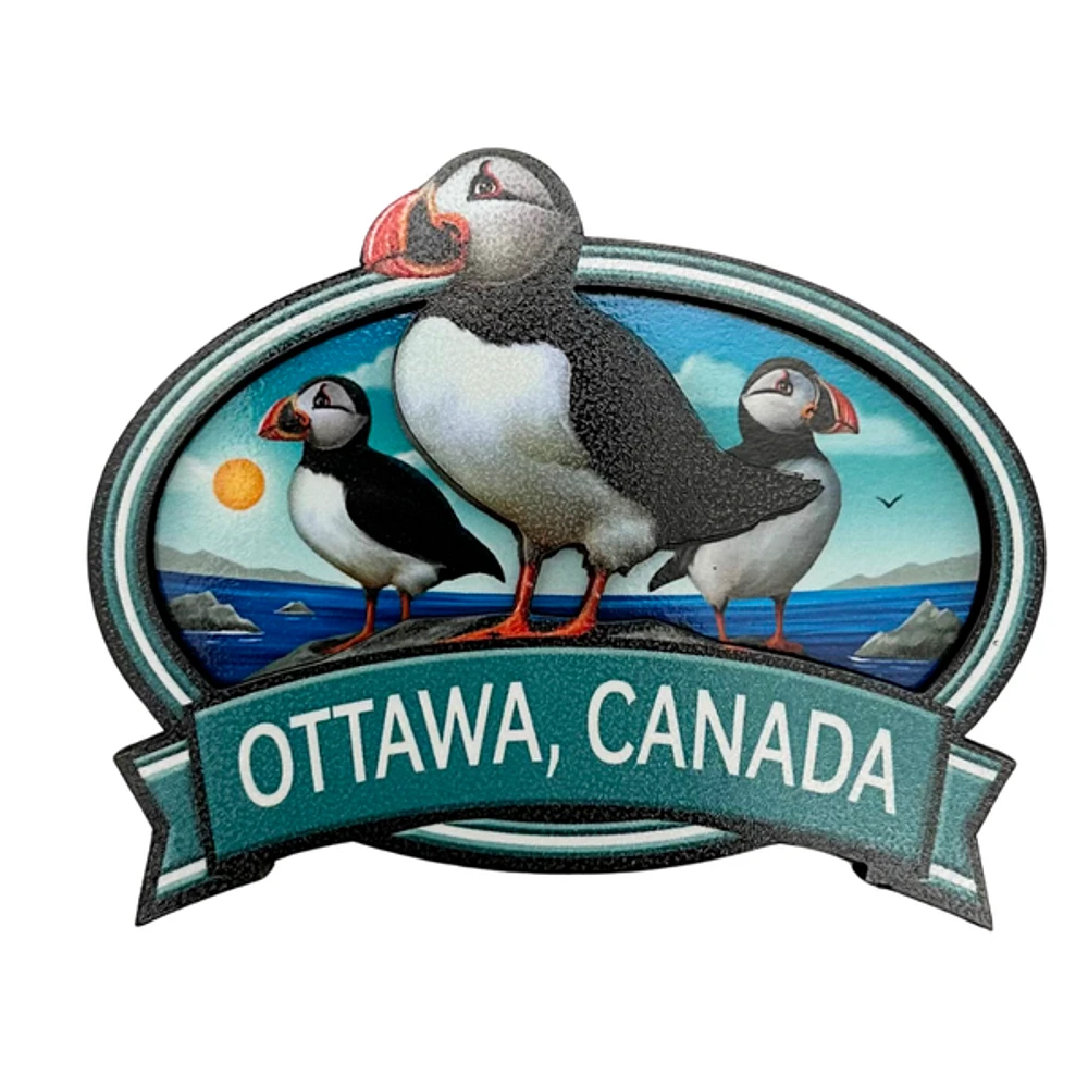 Ottawa Canada 2D Puffin - Wooden Magnet