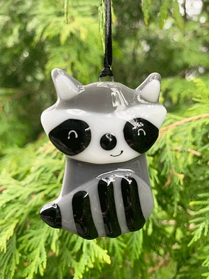 Fused Glass Racoon Ornament