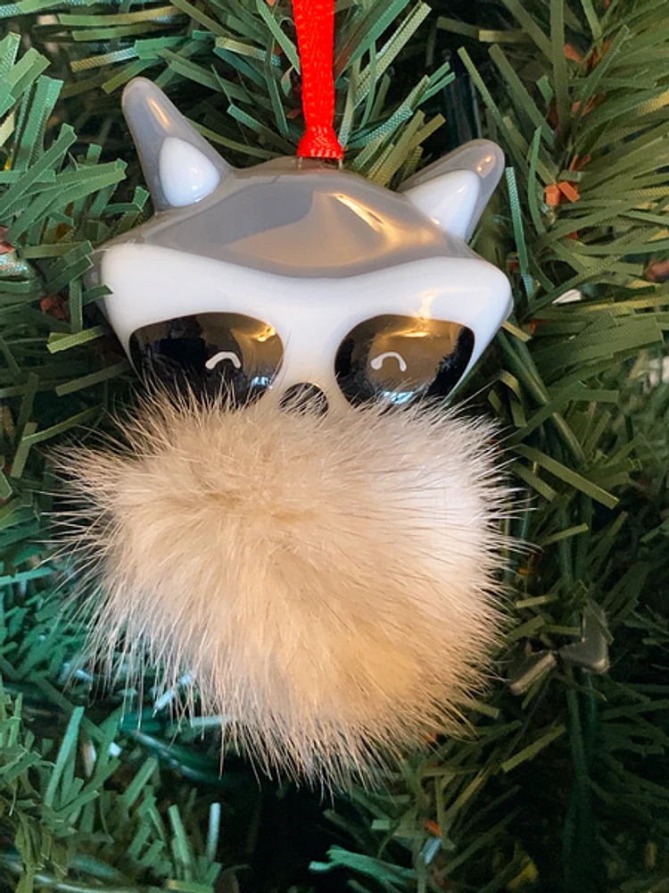 Furry Glass Raccoon Ornament