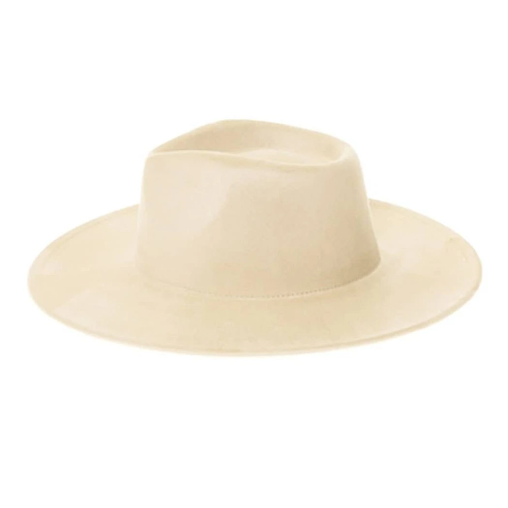Vegan Suede Wide Brim Rancher Hat: Ivory