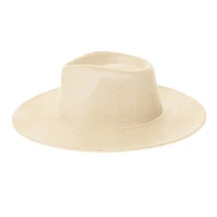 Vegan Suede Wide Brim Rancher Hat: Ivory