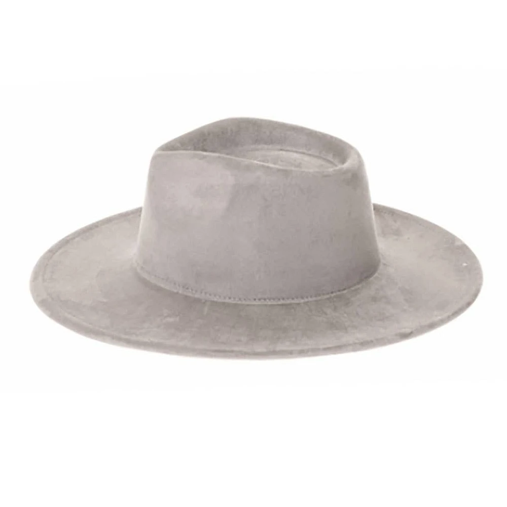 Vegan Suede Wide Brim Rancher Hat: Ivory