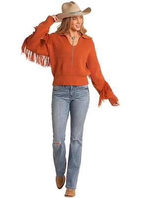 Sweater with Fringe - Rust