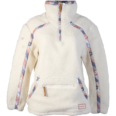 Youth Girls Sherpa Pullover - Cream with Pink/Aztec