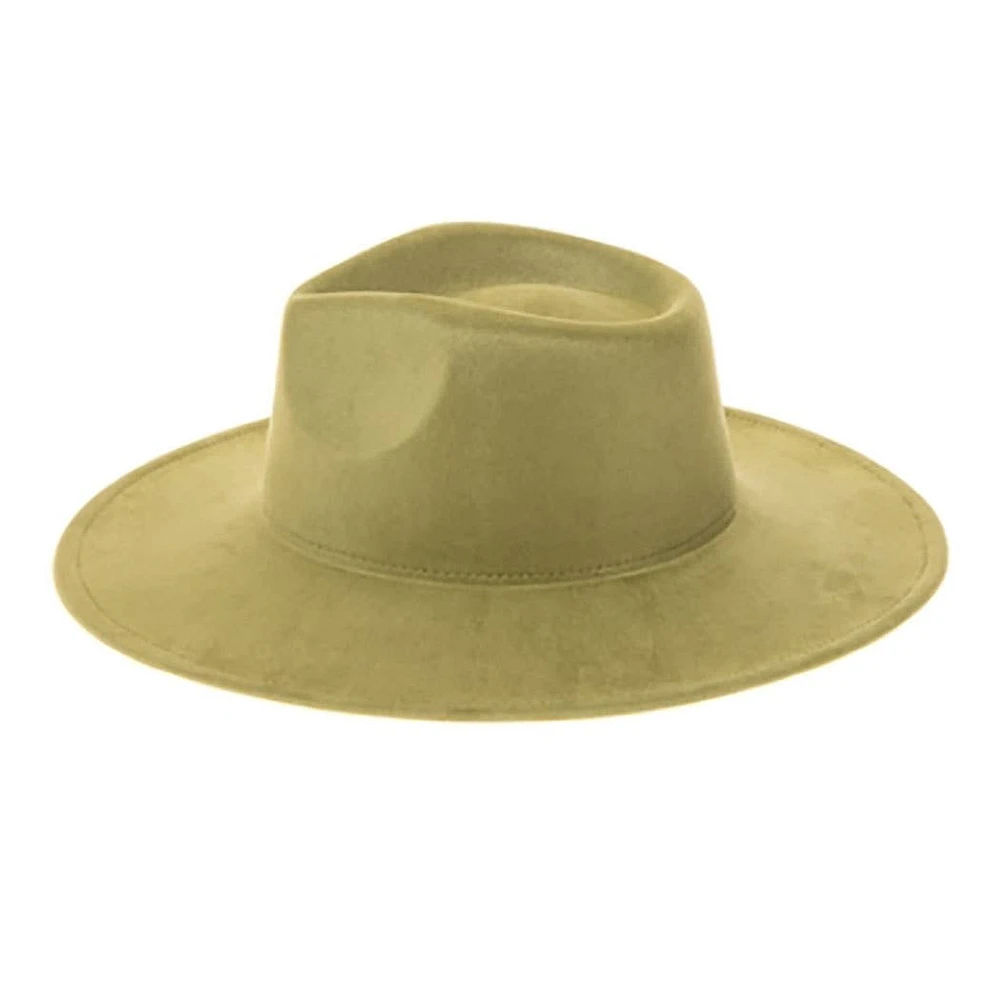 Vegan Suede Wide Brim Rancher Hat: Ivory