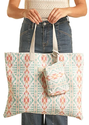 Printed Bag - Coral and Teal