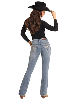 Southwestern Emb Mid Rise - Medium Wash Bootcut