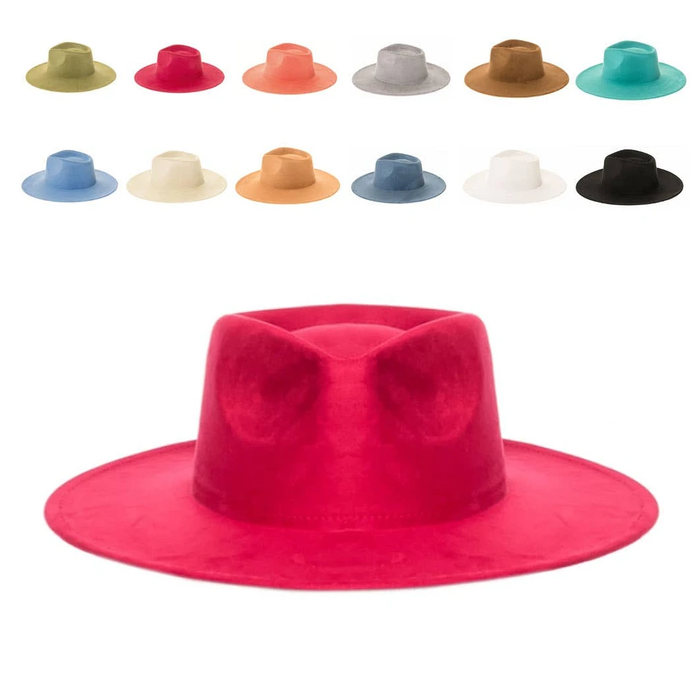 Vegan Suede Wide Brim Rancher Hat: Ivory