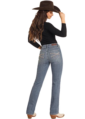 Curve Emb Mid Ride Jean - Med Wash