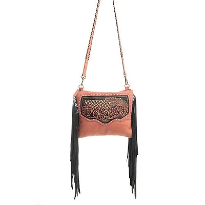 Millstone Fringed Hand Tooled Bag - Pink