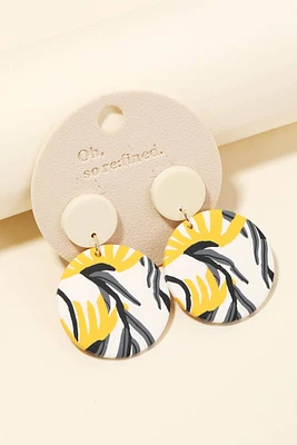 Floral Circle Clay Drop Earrings