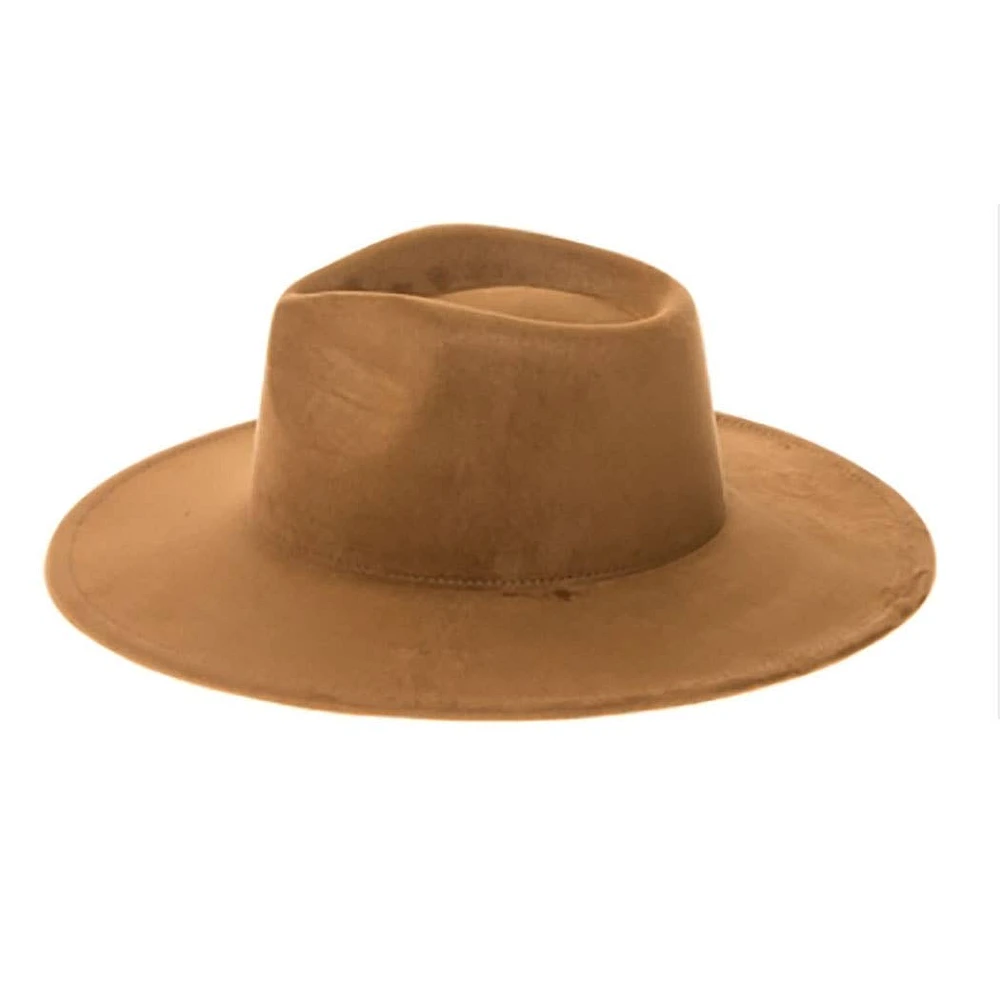 Vegan Suede Wide Brim Rancher Hat: Ivory