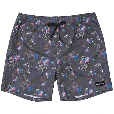 The Big Wake Hooey Shorts Black with Space Cowboy Pattern Volley Board Waistband and 6.5 Inseam