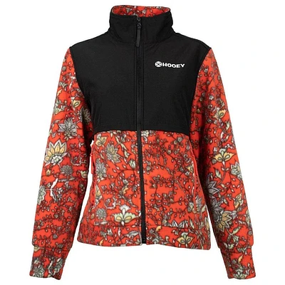 Ladies Tech Fleece Jacket - Red Floral Pattern