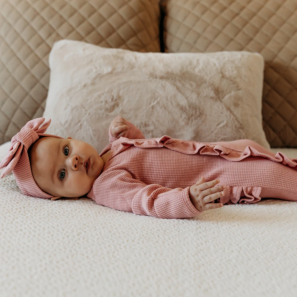 Tal + Love Waffle Ruffle Zip Footie - Dusty Pink