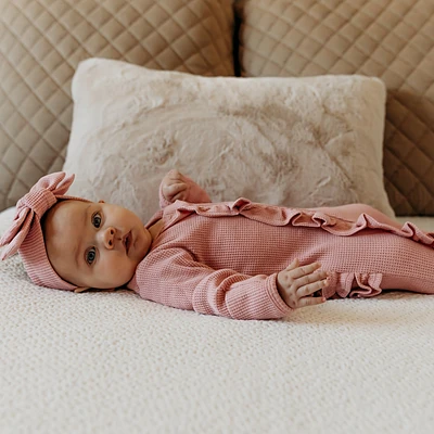 Tal + Love Waffle Ruffle Zip Footie - Dusty Pink