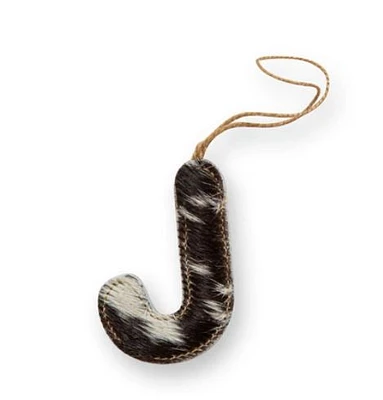 Jolly Candy Cane Ornament - Black Cowhide