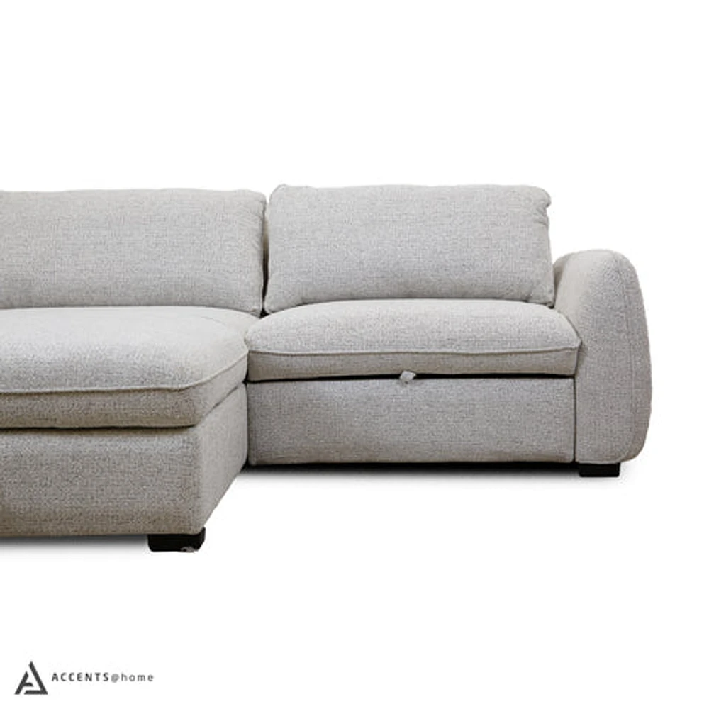 Cassey Pullout Sleeper Sectional with Storage Chaise - Light Grey