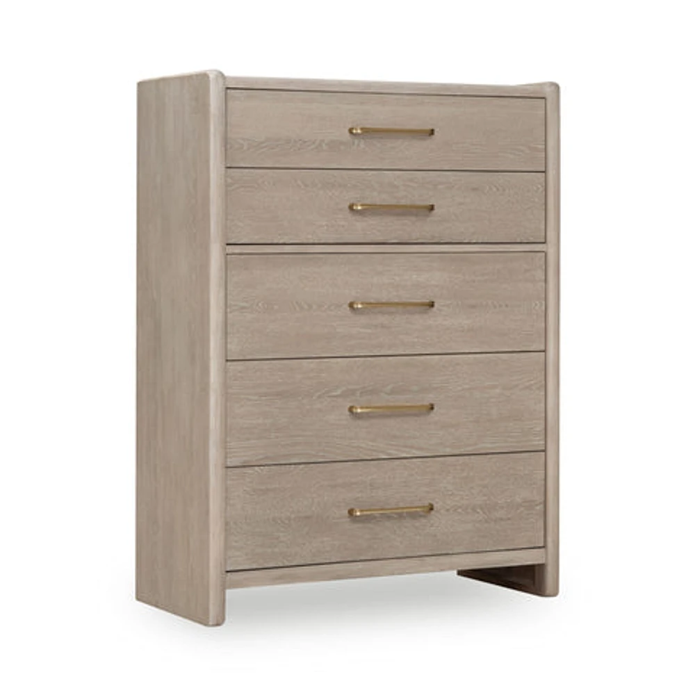 Gardenia Five Drawer Oak Wood Chest in Chai