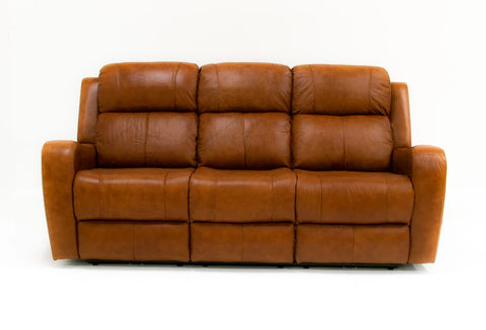 Cortana Power Reclining Genuine Leather Sofa - Saddle