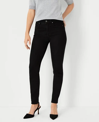Ann Taylor Petite Mid Rise Skinny Jeans Jet Black Wash - Curvy Fit Women's