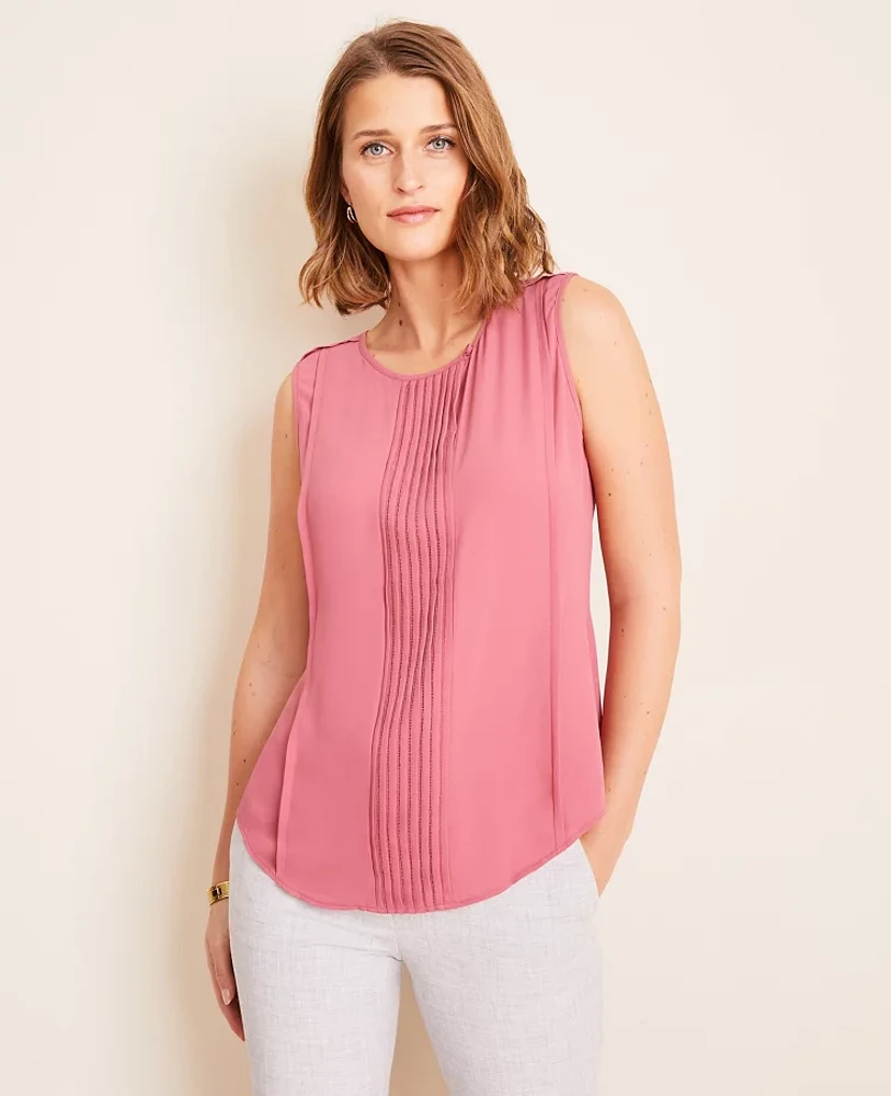 Ann Taylor Cutout Pleated Shell Top Size Medium Crimson Bloom Women's