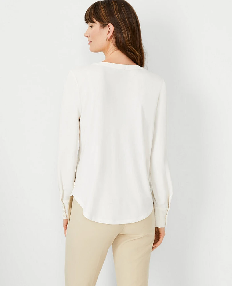 Ann Taylor Petite Mixed Media Pleat Front Top Winter White Women's