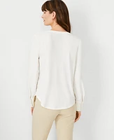 Ann Taylor Petite Mixed Media Pleat Front Top Winter White Women's