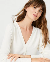 Ann Taylor Petite Mixed Media Pleat Front Top Winter White Women's