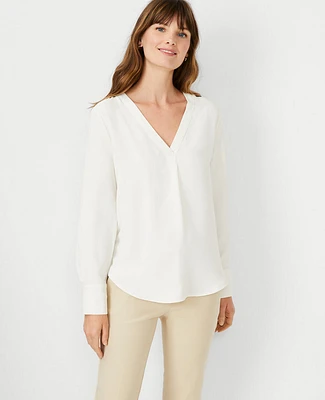 Ann Taylor Petite Mixed Media Pleat Front Top Winter White Women's