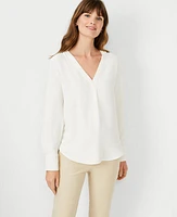 Ann Taylor Petite Mixed Media Pleat Front Top Winter White Women's