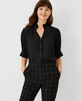 Ann Taylor Ruffle Collar Blouse Black Women's