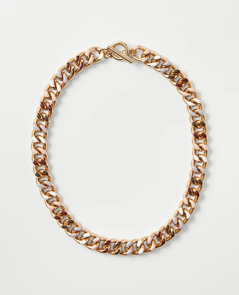 Ann Taylor Enamel Chain Necklace Luminescent Pink Women's